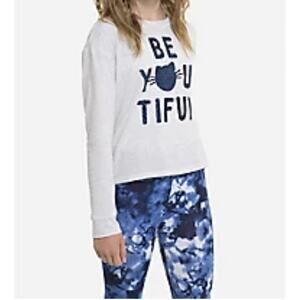 Justice Gray Blue Sparkle Be Beyoutiful Cat Girls’ Long Sleeve Top Size 14/16